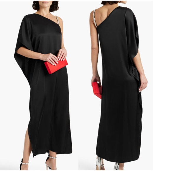 Alice & Olivia Tae Silk Crystal-Embellish One Shoulder Maxi Dress Black Womens 6 - Picture 1 of 5